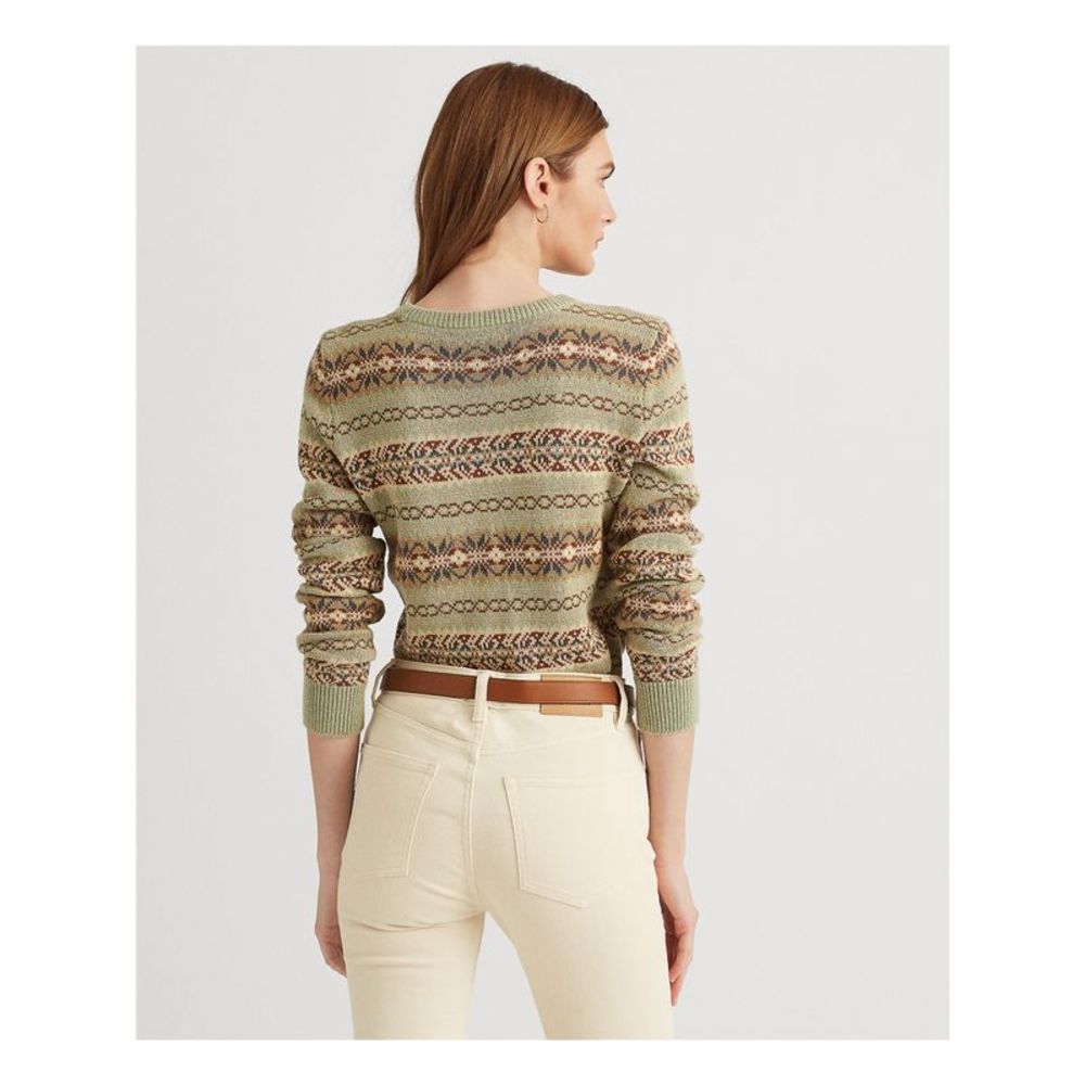 RALPH LAUREN Womens Green Ribbed Sheer Long Sleeve Crew Neck Sweater L - Picture 2 of 4